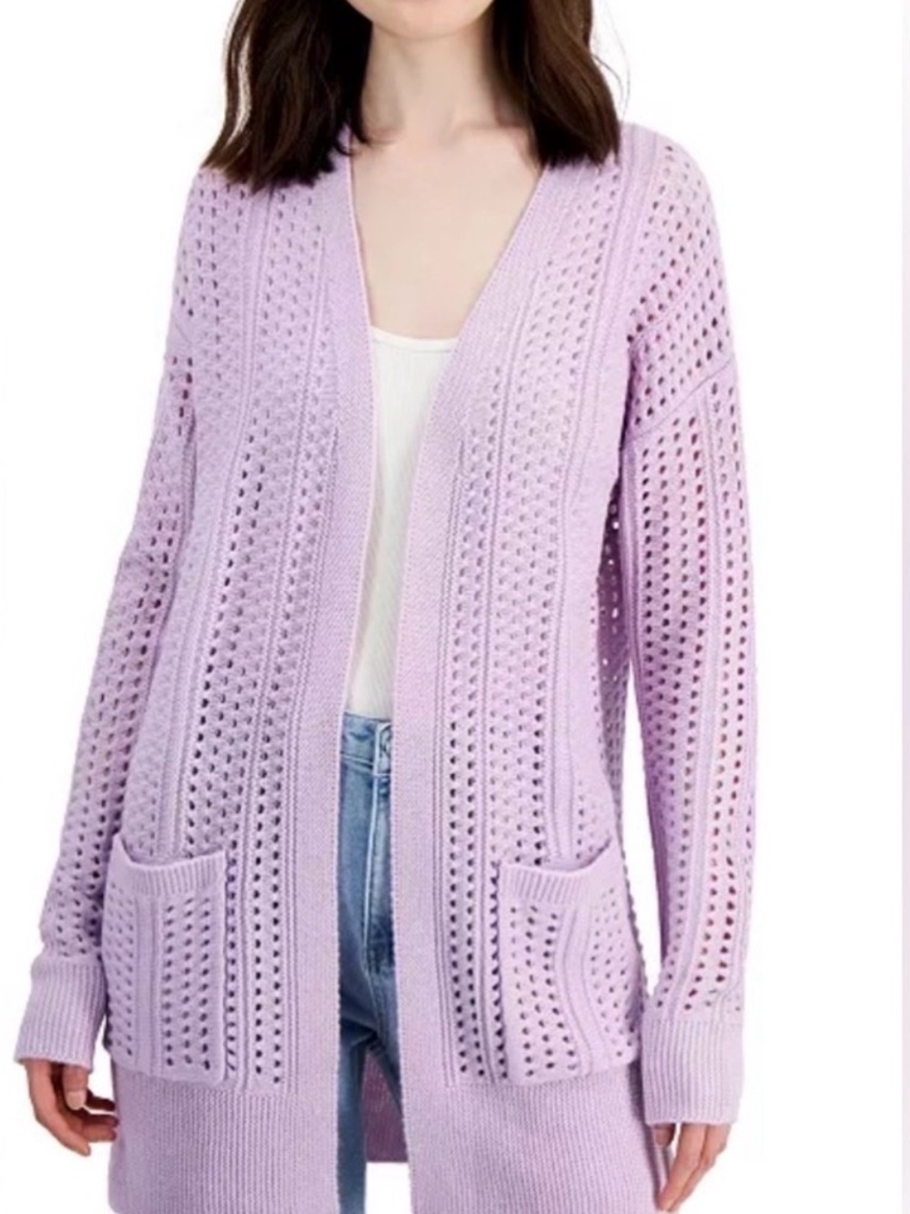 Open-Knit Lavender Women's Cardigan Sweater
